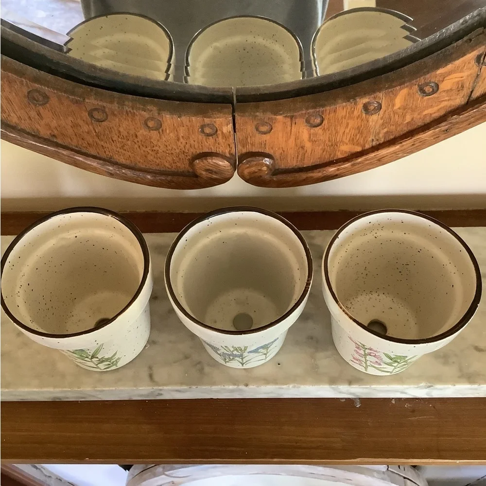 Vintage Otigiri Style Japanese Speckled Wild Flowers Set of 3 Flower Pots Vases